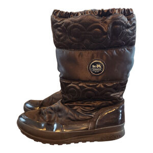 COACH leatherware Drexel quilted winter boot women sz 8.5B choc. brown zip side